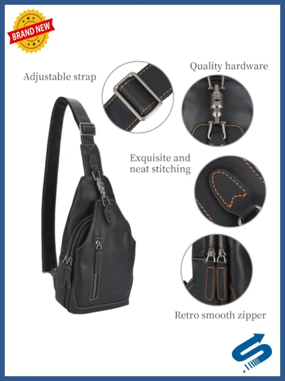 Genuine Leather Sling Bag Crossbody Chest Pack Shoulder Backpack